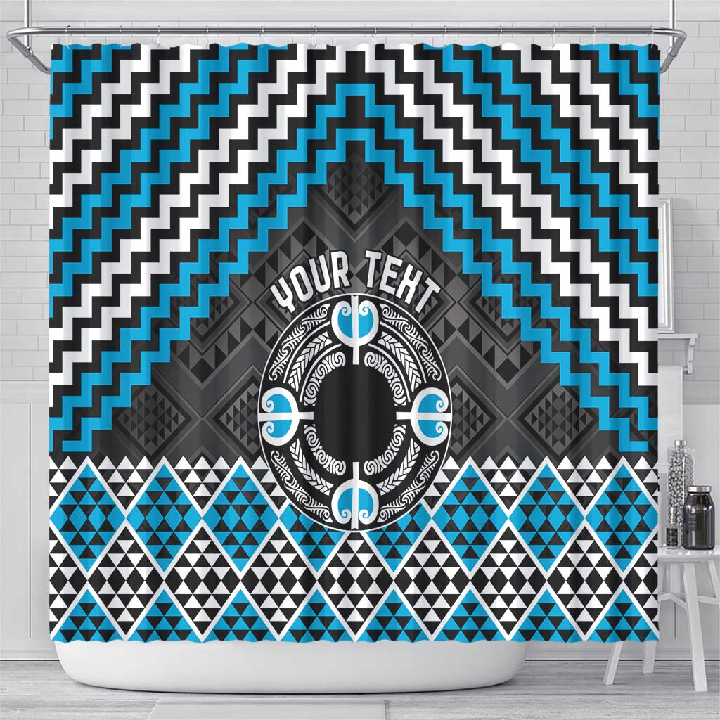 Personalised Aotearoa Niho Taniwha Motif Shower Curtain Blue Style