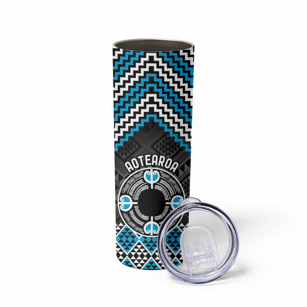 Personalised Aotearoa Niho Taniwha Motif Skinny Tumbler Blue Style