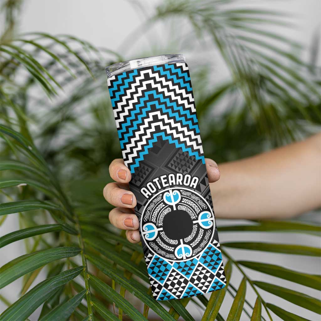 Personalised Aotearoa Niho Taniwha Motif Skinny Tumbler Blue Style