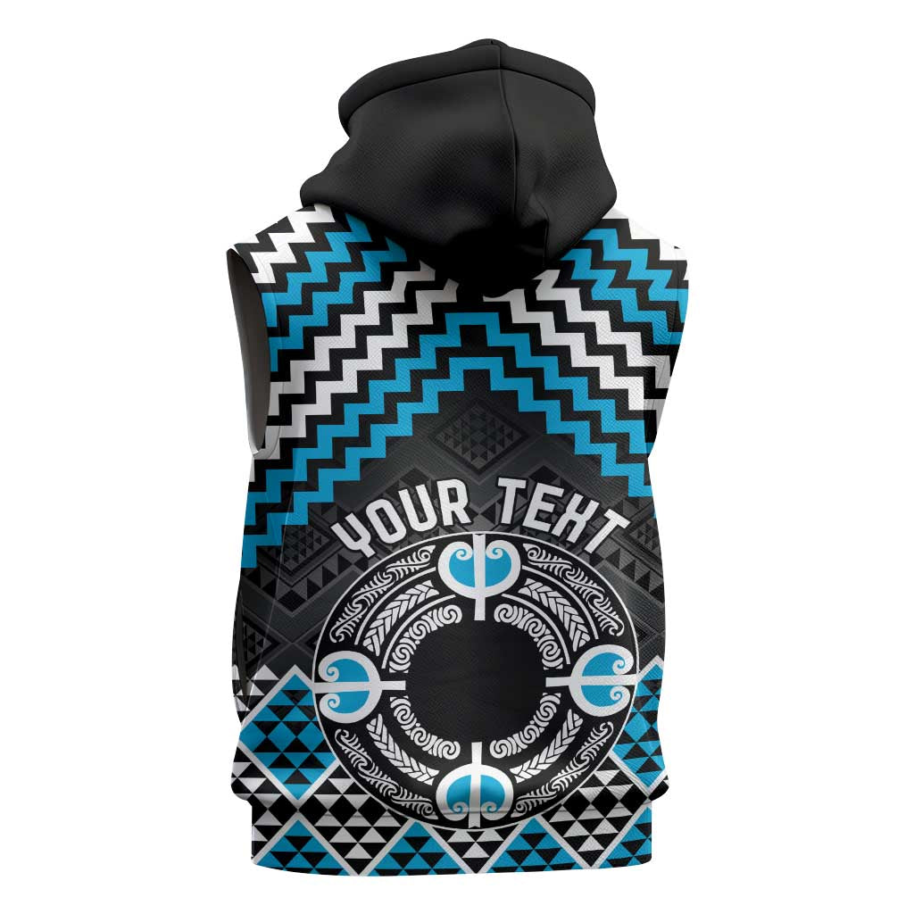 Personalised Aotearoa Niho Taniwha Motif Sleeveless Hoodie Blue Style - Polynesian Pride