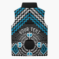 Personalised Aotearoa Niho Taniwha Motif Sleeveless Puffer Jacket Blue Style - Polynesian Pride