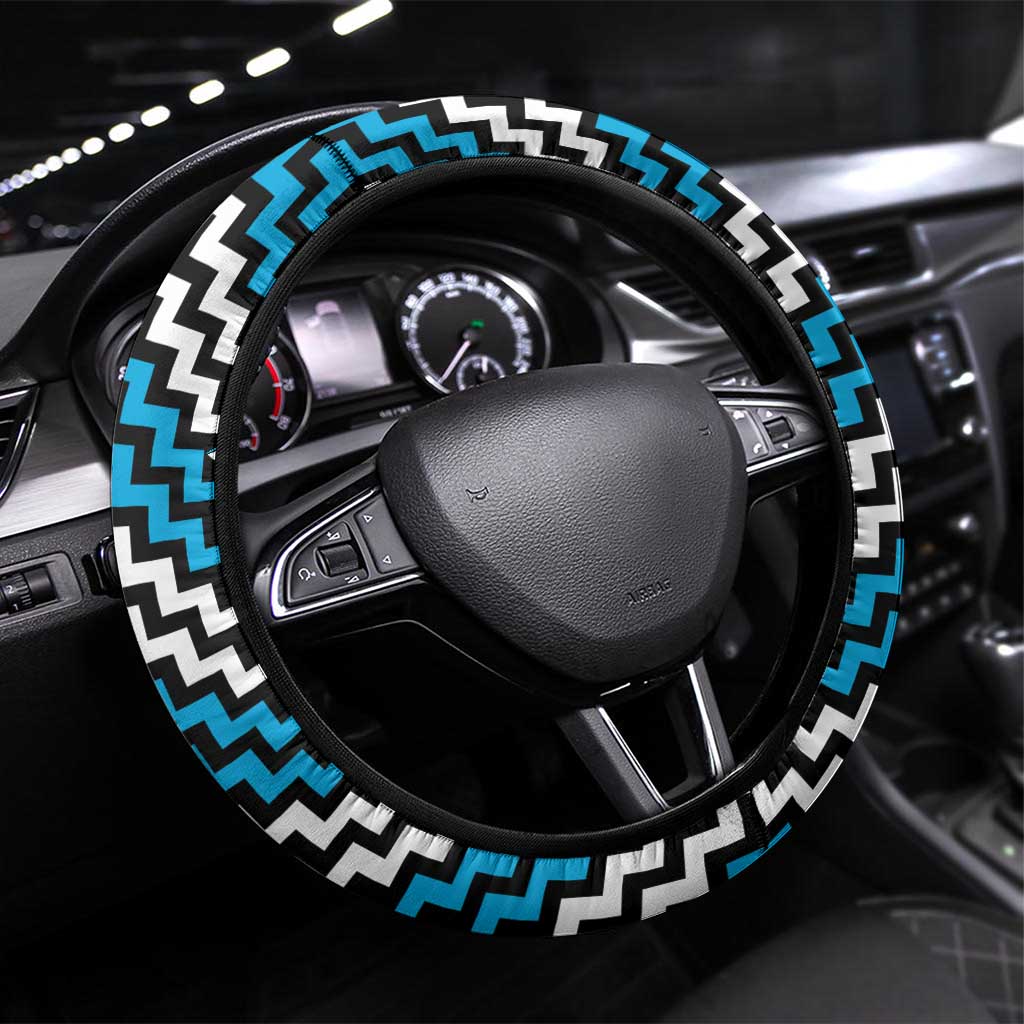 Aotearoa Niho Taniwha Motif Steering Wheel Cover Blue Style LT9 Universal Fit Blue - Polynesian Pride