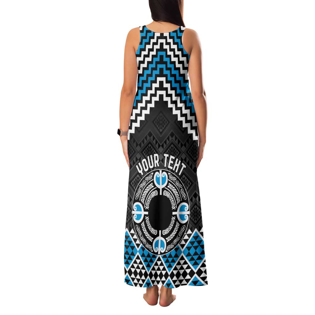 Personalised Aotearoa Niho Taniwha Motif Tank Maxi Dress Blue Style LT9 - Polynesian Pride