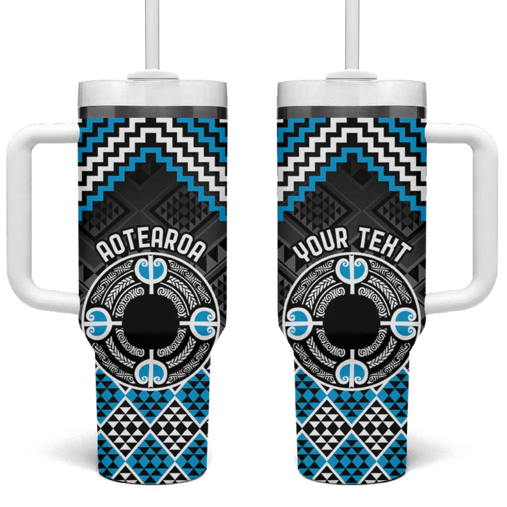 Personalised Aotearoa Niho Taniwha Motif Tumbler With Handle Blue Style LT9 One Size: 40 oz Blue - Polynesian Pride