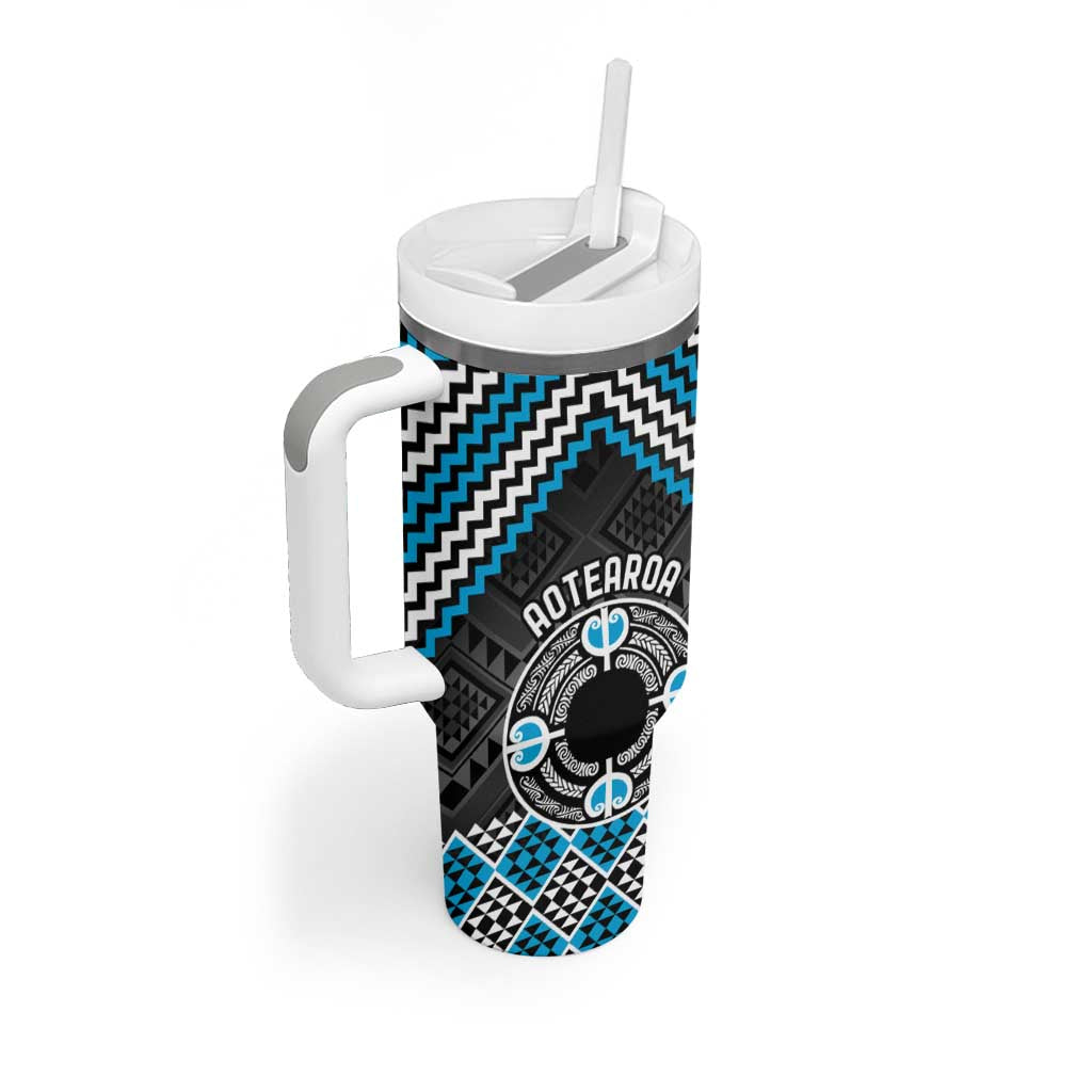 Personalised Aotearoa Niho Taniwha Motif Tumbler With Handle Blue Style LT9 - Polynesian Pride