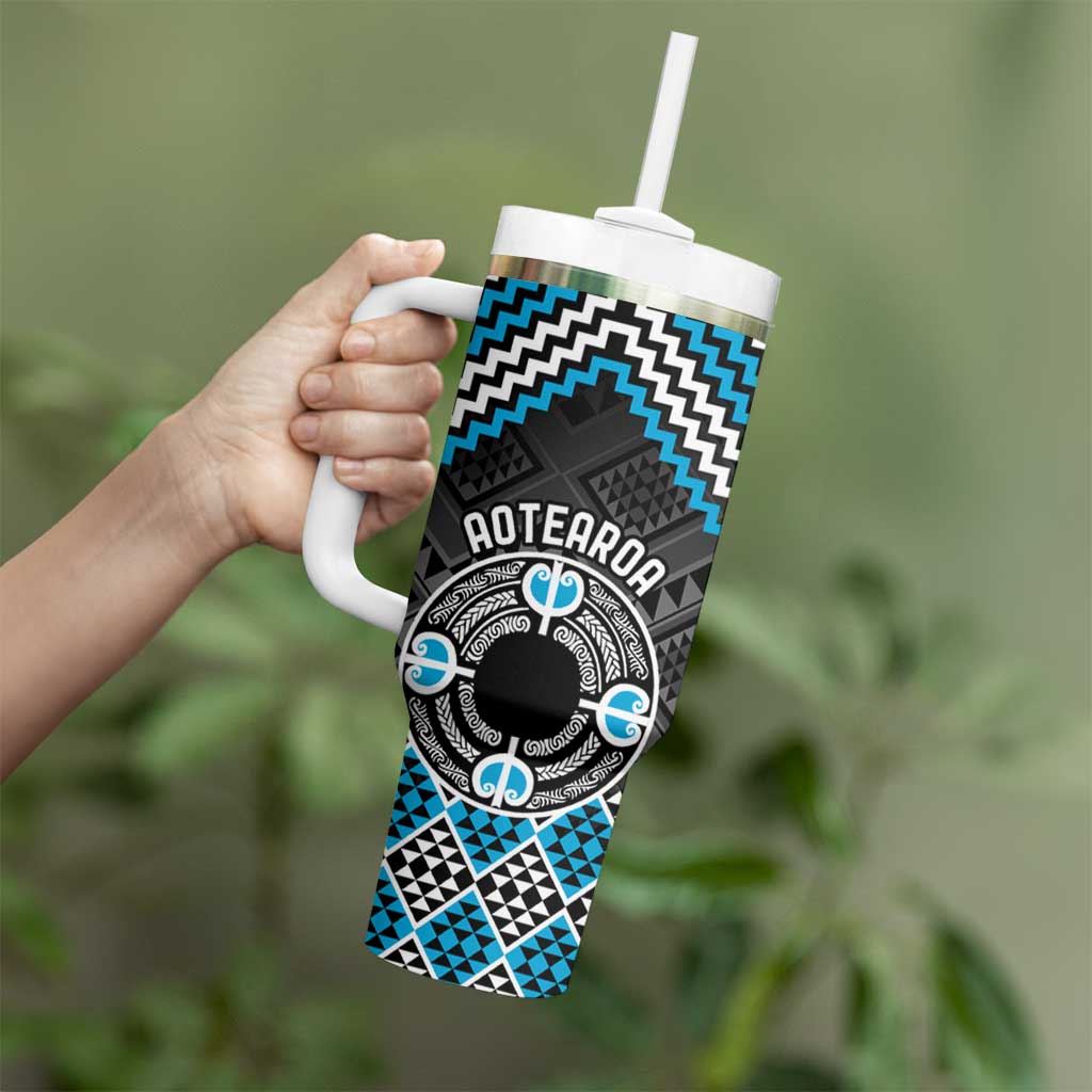 Personalised Aotearoa Niho Taniwha Motif Tumbler With Handle Blue Style LT9 - Polynesian Pride