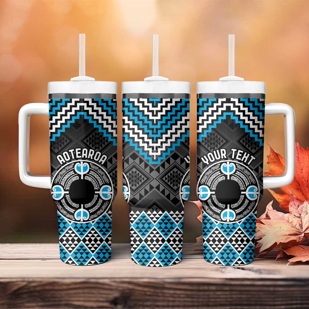 Personalised Aotearoa Niho Taniwha Motif Tumbler With Handle Blue Style LT9 - Polynesian Pride