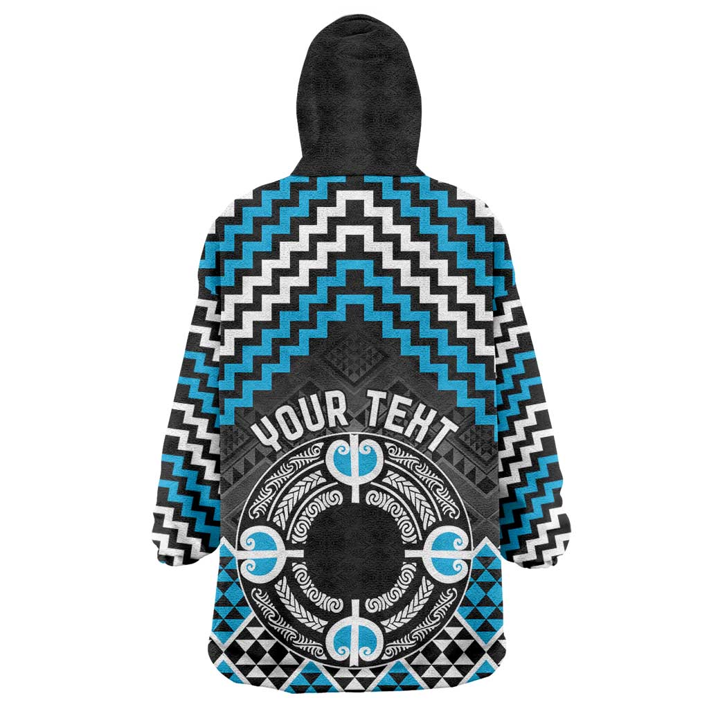 Personalised Aotearoa Niho Taniwha Motif Wearable Blanket Hoodie Blue Style LT9 - Polynesian Pride