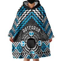 Personalised Aotearoa Niho Taniwha Motif Wearable Blanket Hoodie Blue Style LT9 - Polynesian Pride