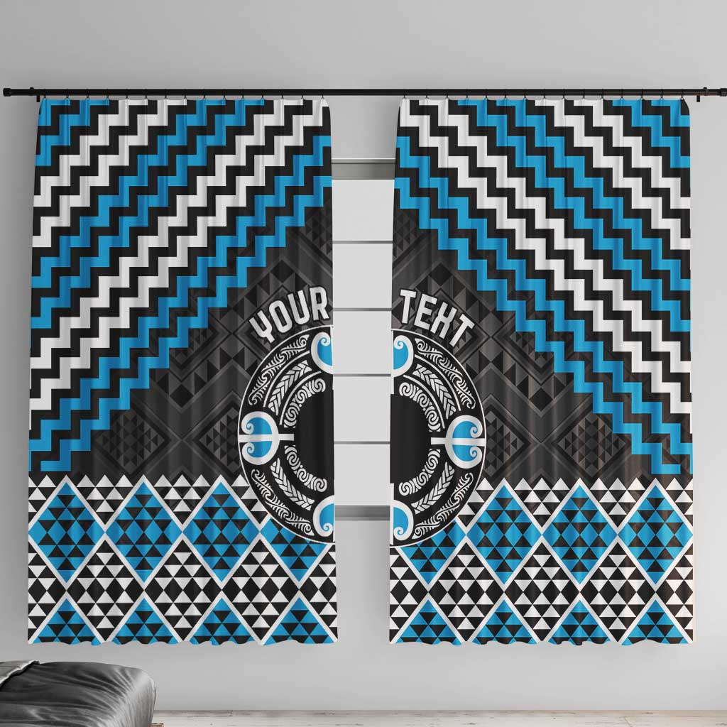 Personalised Aotearoa Niho Taniwha Motif Window Curtain Blue Style LT9 With Hooks Blue - Polynesian Pride