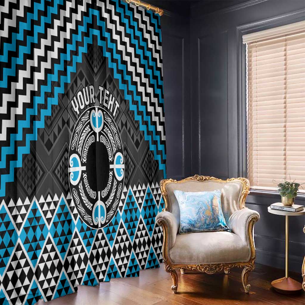 Personalised Aotearoa Niho Taniwha Motif Window Curtain Blue Style LT9 - Polynesian Pride