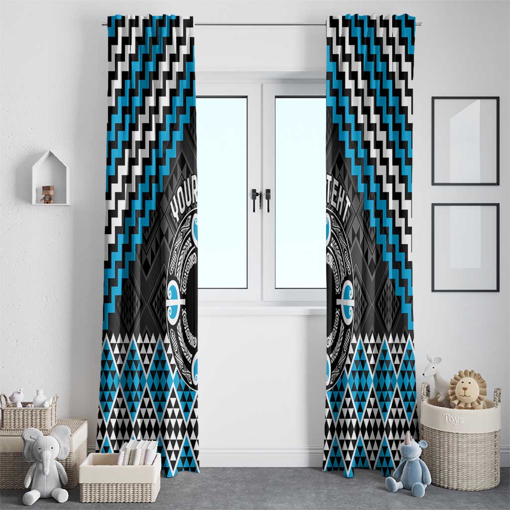 Personalised Aotearoa Niho Taniwha Motif Window Curtain Blue Style LT9 - Polynesian Pride