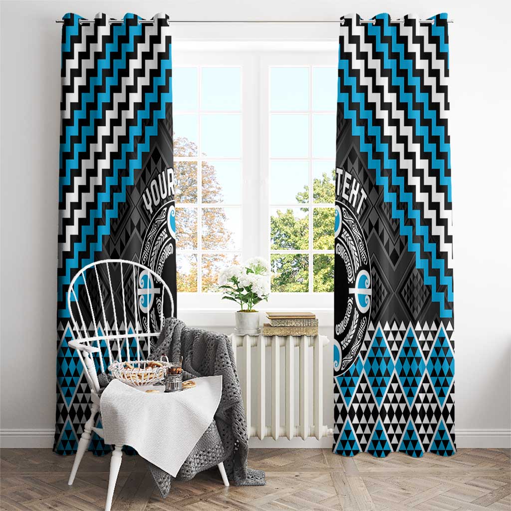 Personalised Aotearoa Niho Taniwha Motif Window Curtain Blue Style LT9 - Polynesian Pride