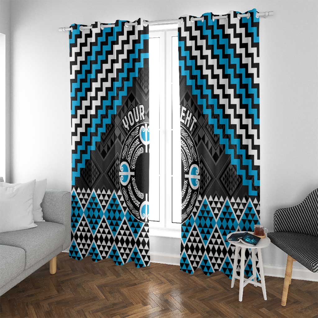Personalised Aotearoa Niho Taniwha Motif Window Curtain Blue Style LT9 With Grommets Blue - Polynesian Pride