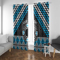 Personalised Aotearoa Niho Taniwha Motif Window Curtain Blue Style LT9 With Grommets Blue - Polynesian Pride