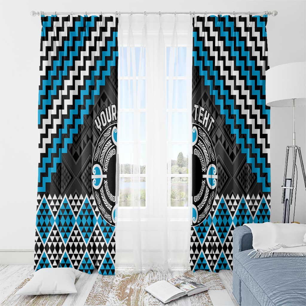 Personalised Aotearoa Niho Taniwha Motif Window Curtain Blue Style LT9 - Polynesian Pride