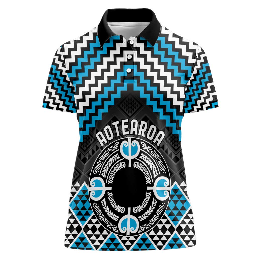 Personalised Aotearoa Niho Taniwha Motif Women Polo Shirt Blue Style