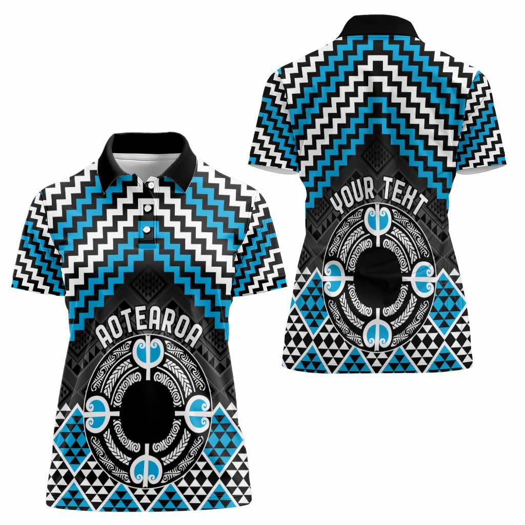 Personalised Aotearoa Niho Taniwha Motif Women Polo Shirt Blue Style