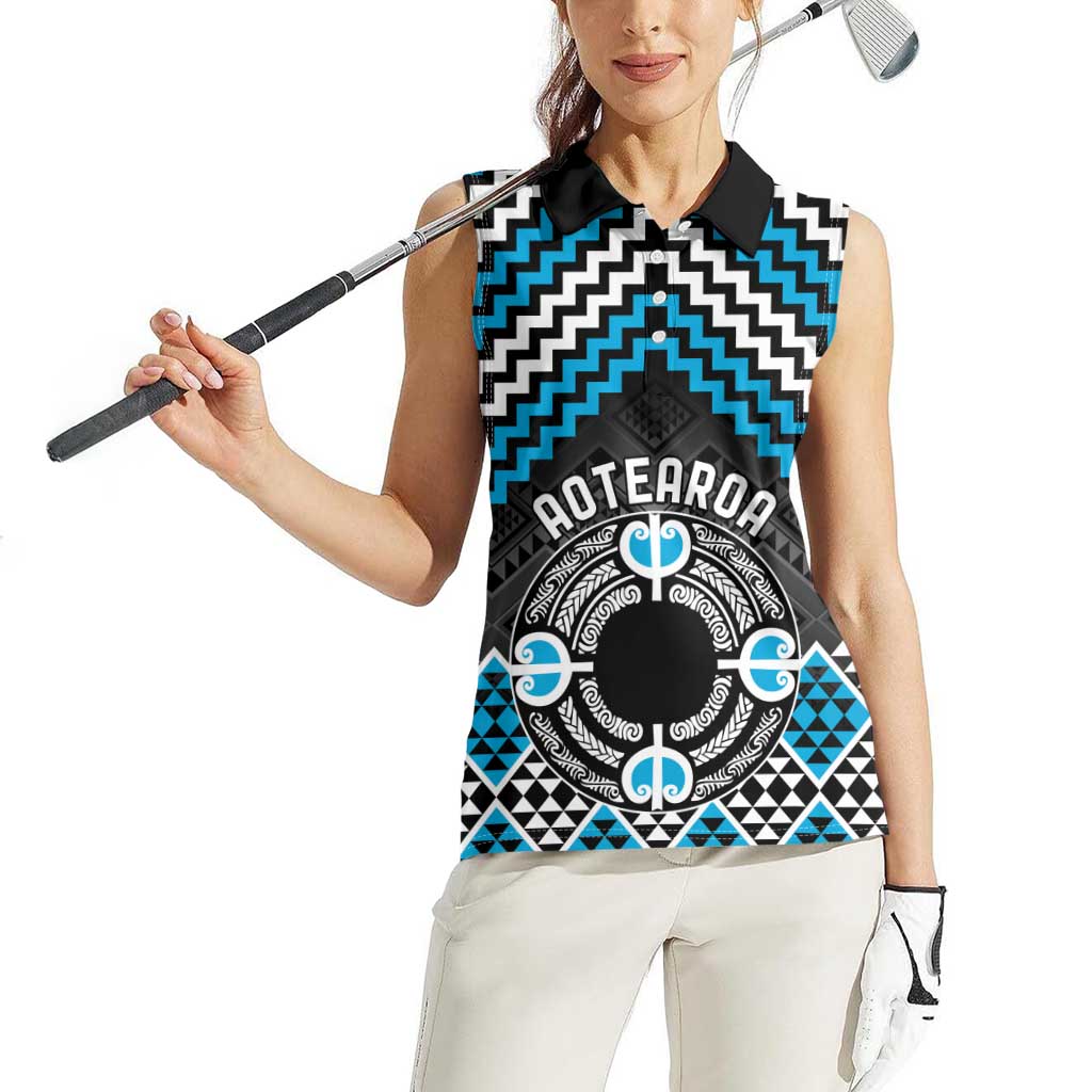Personalised Aotearoa Niho Taniwha Motif Women Sleeveless Polo Shirt Blue Style