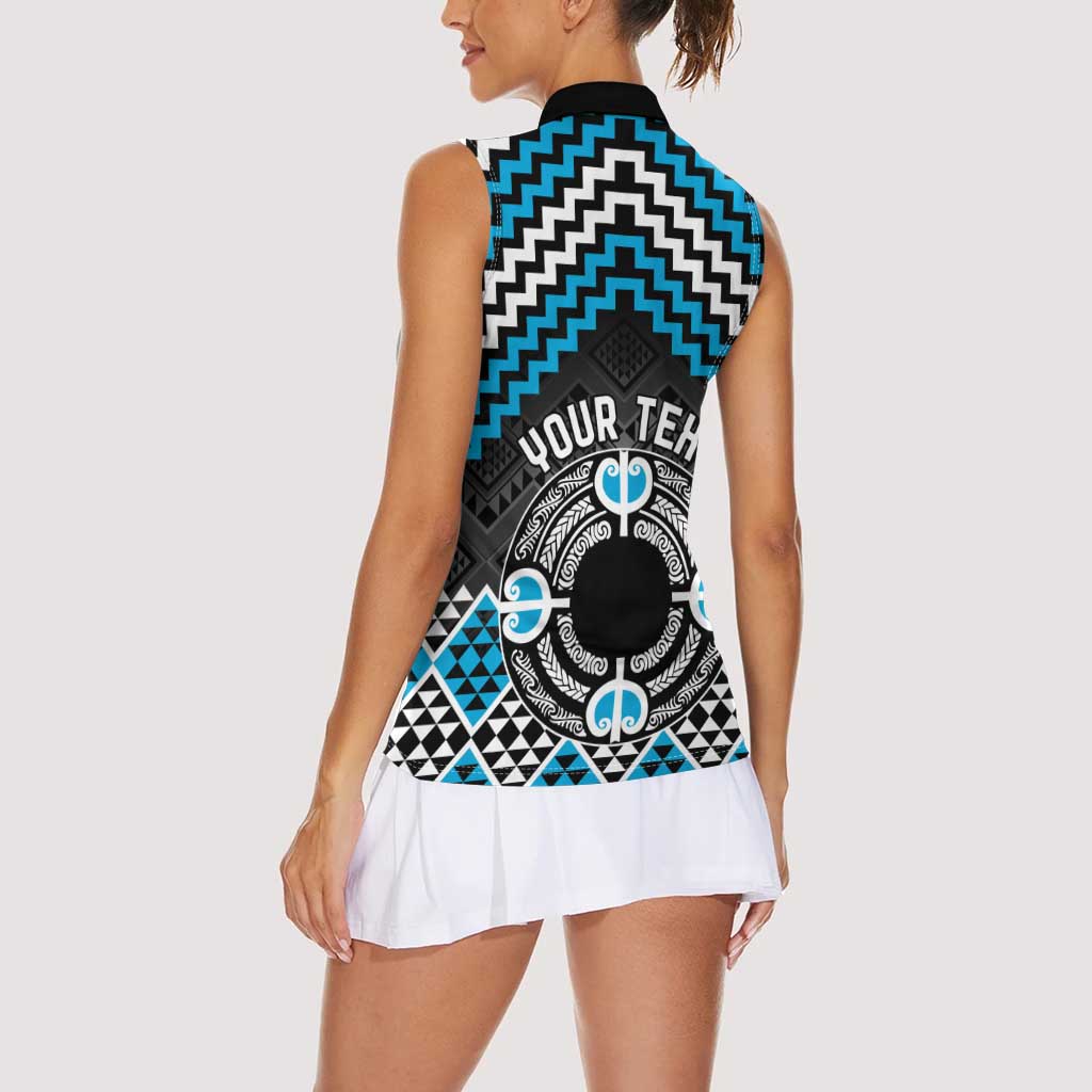 Personalised Aotearoa Niho Taniwha Motif Women Sleeveless Polo Shirt Blue Style