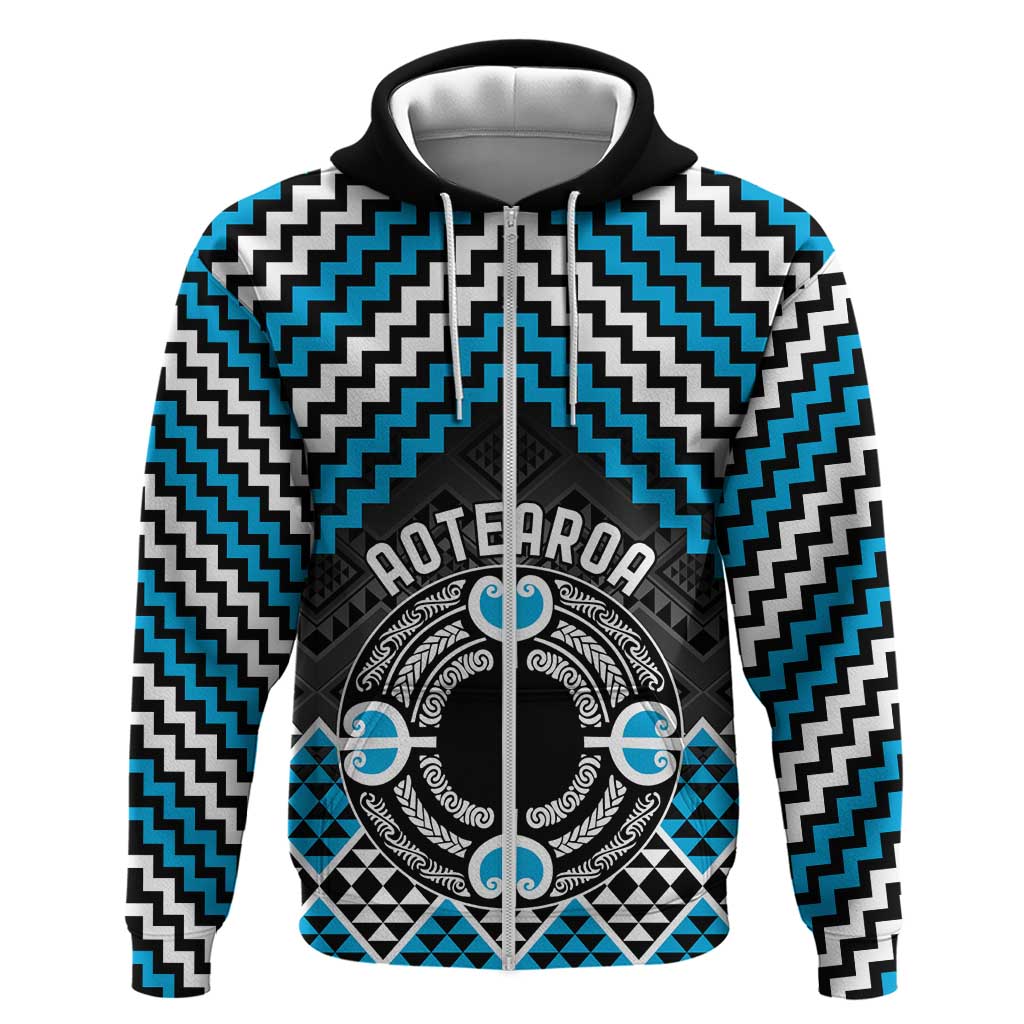 Personalised Aotearoa Niho Taniwha Motif Zip Hoodie Blue Style