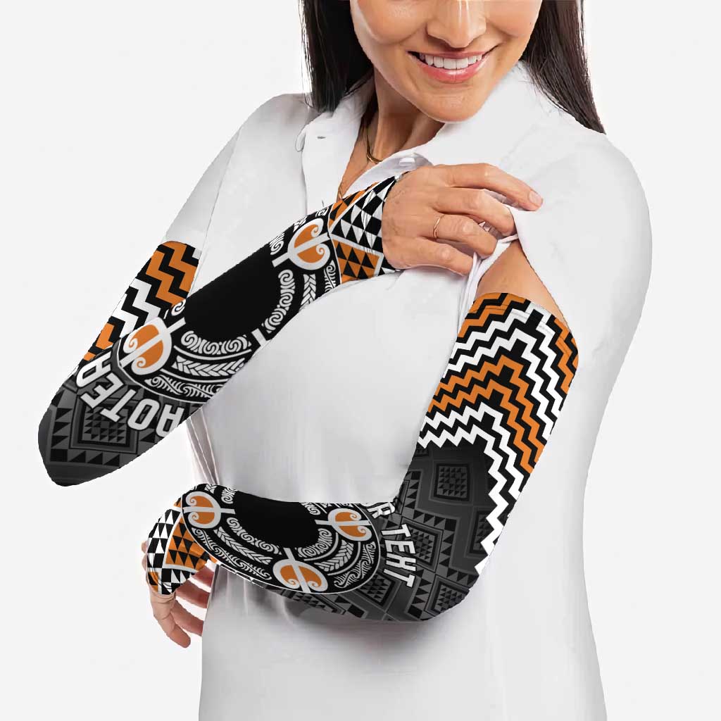 Personalised Aotearoa Niho Taniwha Motif Arm Sleeves Gold Style - Polynesian Pride