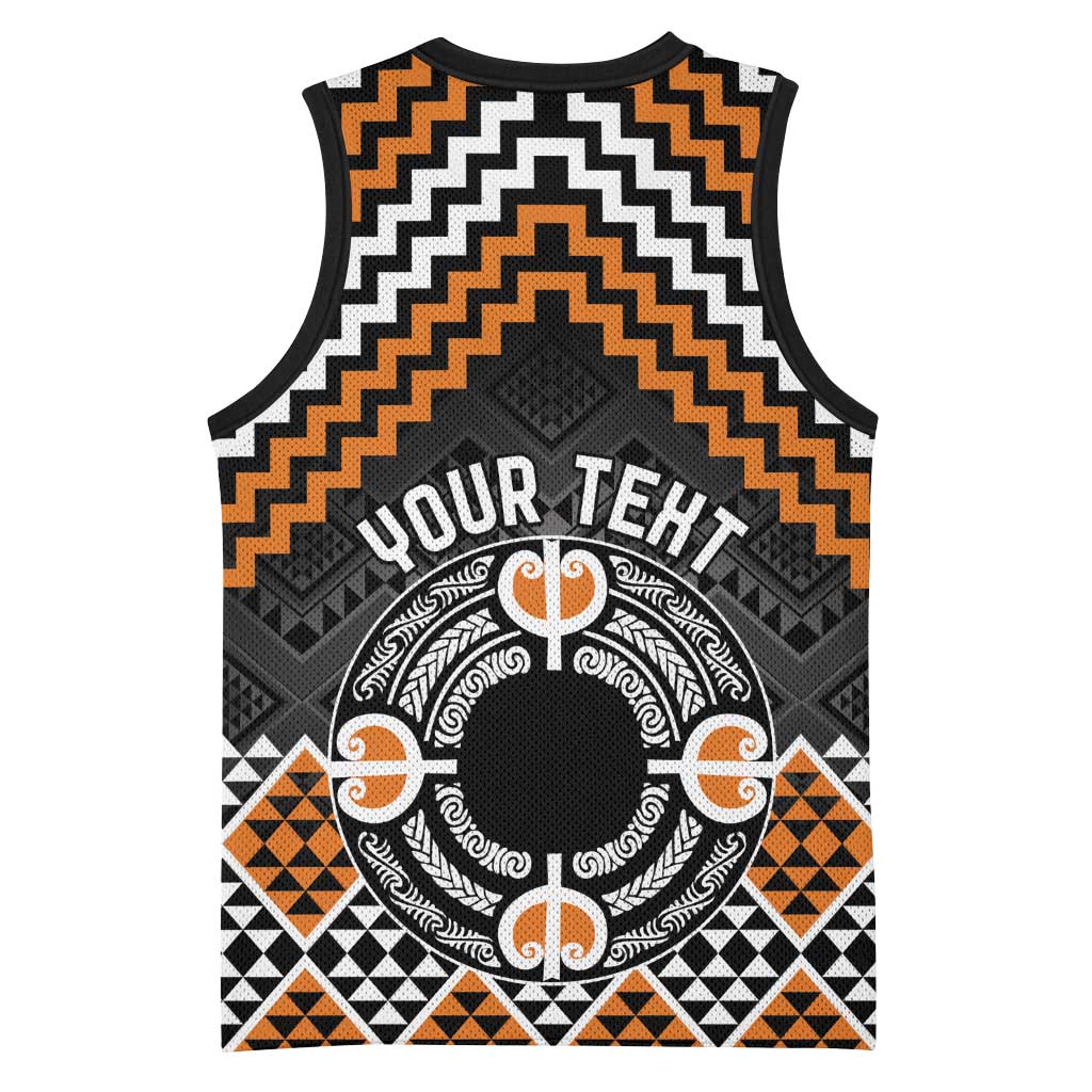 Personalised Aotearoa Niho Taniwha Motif Basketball Jersey Gold Style - Polynesian Pride