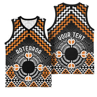 Personalised Aotearoa Niho Taniwha Motif Basketball Jersey Gold Style - Polynesian Pride