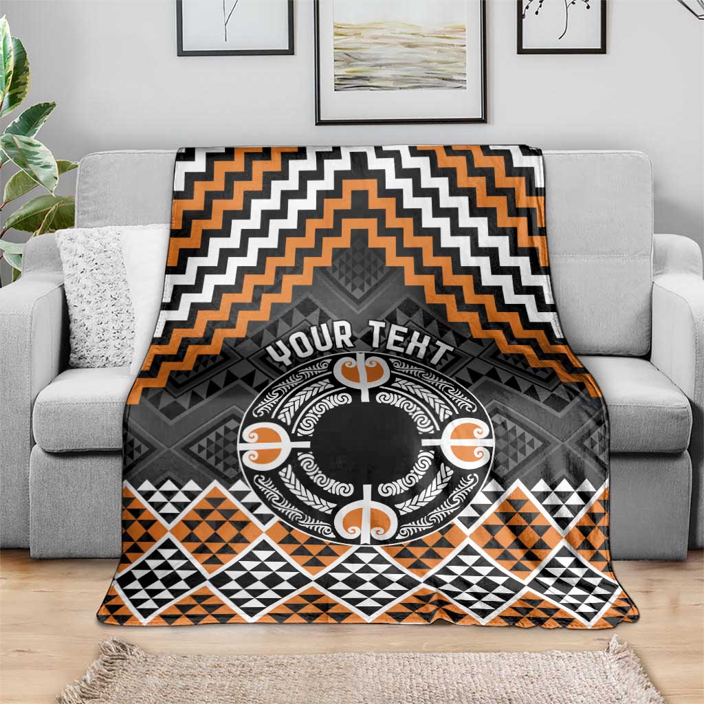 Personalised Aotearoa Niho Taniwha Motif Blanket Gold Style LT9 - Polynesian Pride