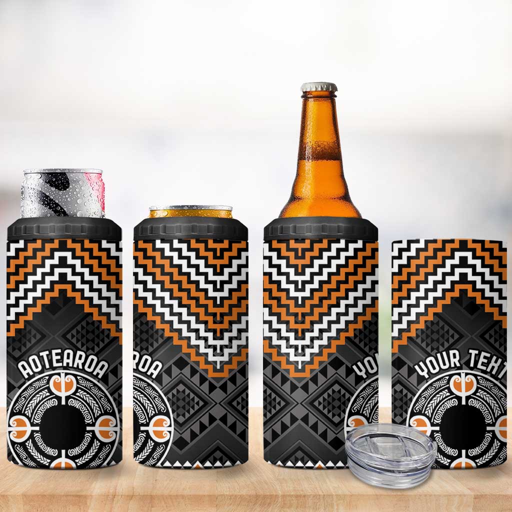 Personalised Aotearoa Niho Taniwha Motif 4 in 1 Can Cooler Tumbler Gold Style LT9 - Polynesian Pride