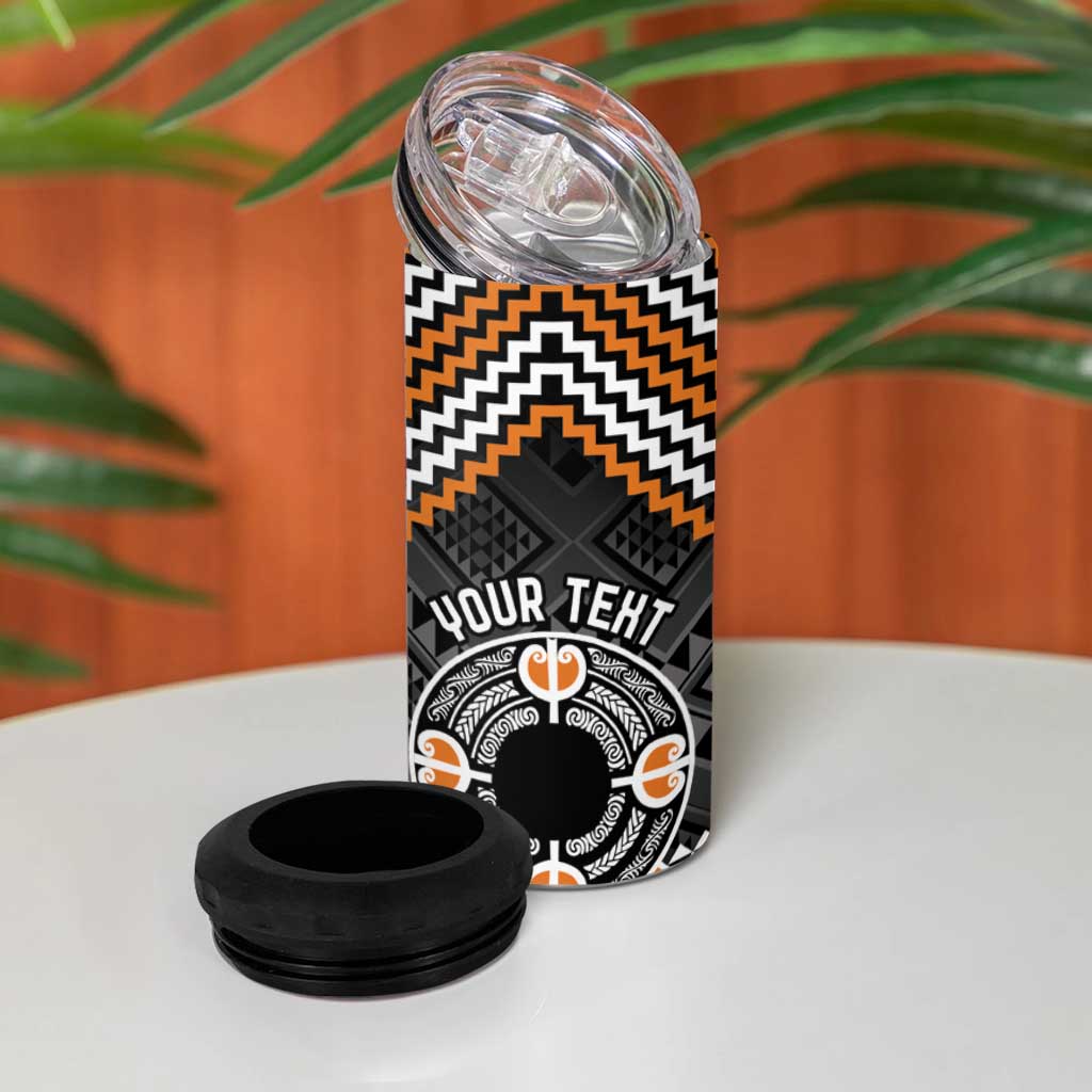 Personalised Aotearoa Niho Taniwha Motif 4 in 1 Can Cooler Tumbler Gold Style LT9 - Polynesian Pride