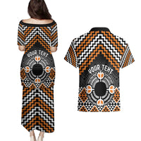 Personalised Aotearoa Niho Taniwha Motif Couples Matching Puletasi and Hawaiian Shirt Gold Style LT9 - Polynesian Pride