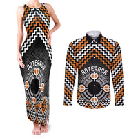 Personalised Aotearoa Niho Taniwha Motif Couples Matching Tank Maxi Dress and Long Sleeve Button Shirt Gold Style