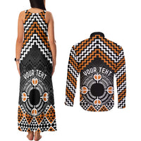 Personalised Aotearoa Niho Taniwha Motif Couples Matching Tank Maxi Dress and Long Sleeve Button Shirt Gold Style