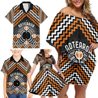 Personalised Aotearoa Niho Taniwha Motif Family Matching Off Shoulder Short Dress and Hawaiian Shirt Gold Style