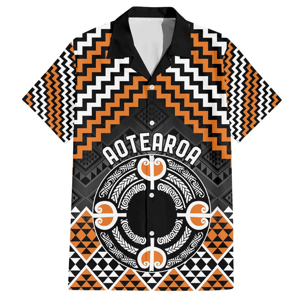 Personalised Aotearoa Niho Taniwha Motif Family Matching Off Shoulder Short Dress and Hawaiian Shirt Gold Style