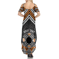 Personalised Aotearoa Niho Taniwha Motif Family Matching Summer Maxi Dress and Hawaiian Shirt Gold Style