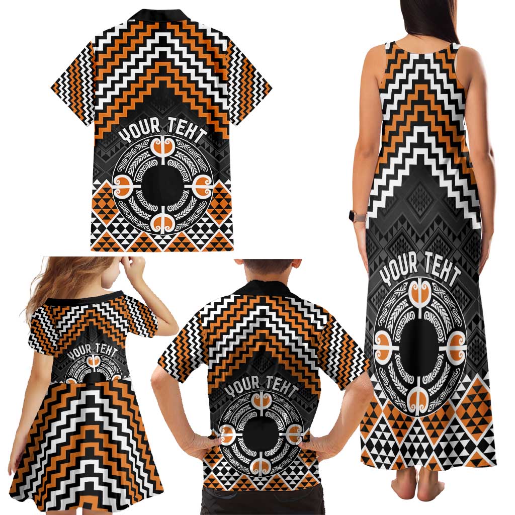 Personalised Aotearoa Niho Taniwha Motif Family Matching Tank Maxi Dress and Hawaiian Shirt Gold Style