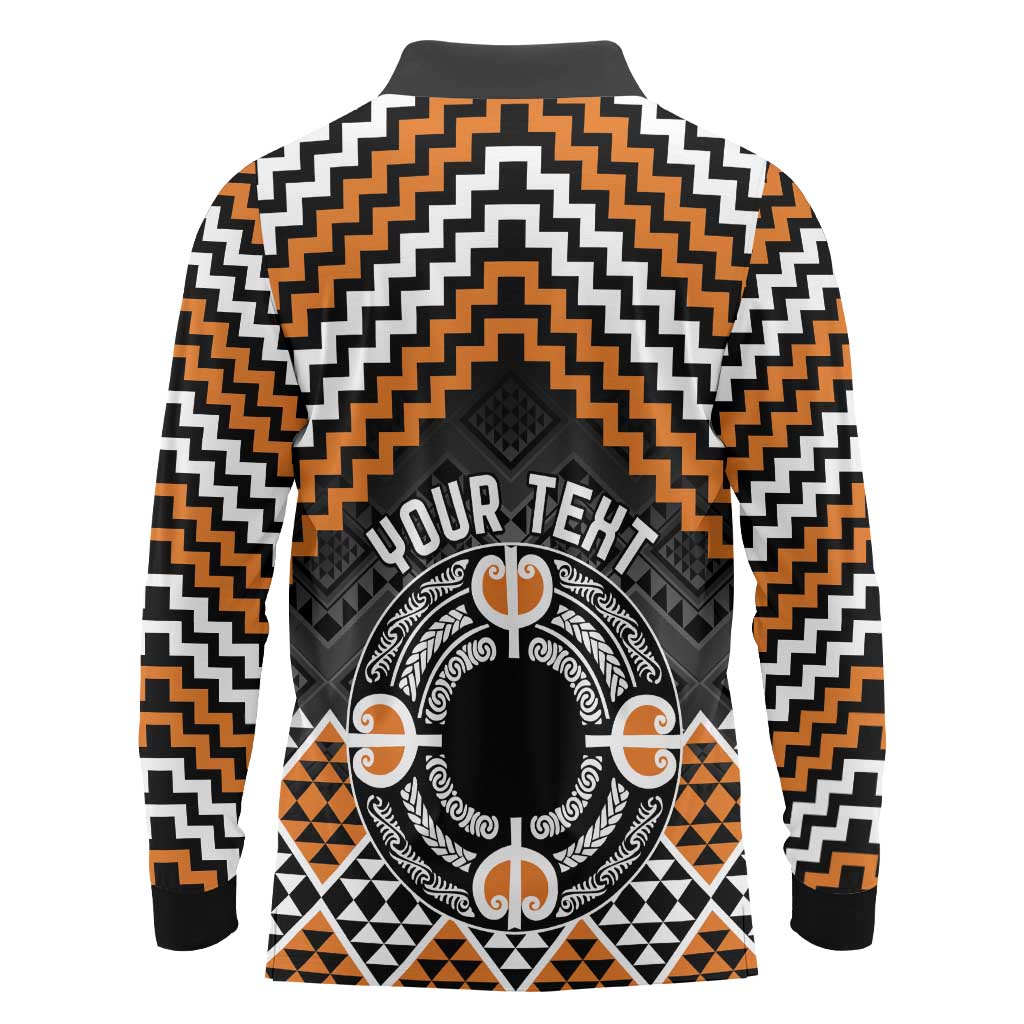 Personalised Aotearoa Niho Taniwha Motif Long Sleeve Polo Shirt Gold Style