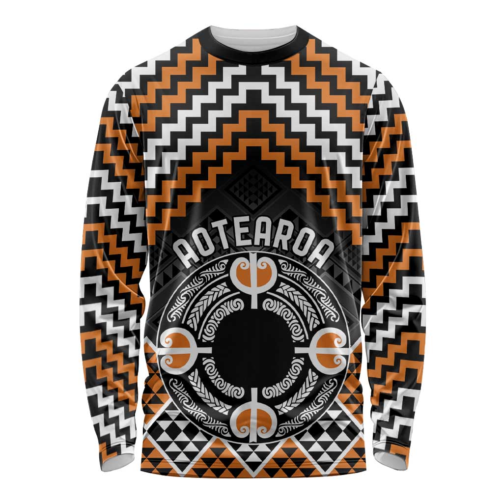 Personalised Aotearoa Niho Taniwha Motif Long Sleeve Shirt Gold Style LT9 Unisex Gold - Polynesian Pride