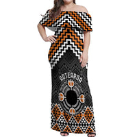 Personalised Aotearoa Niho Taniwha Motif Off Shoulder Maxi Dress Gold Style LT9 Women Gold - Polynesian Pride