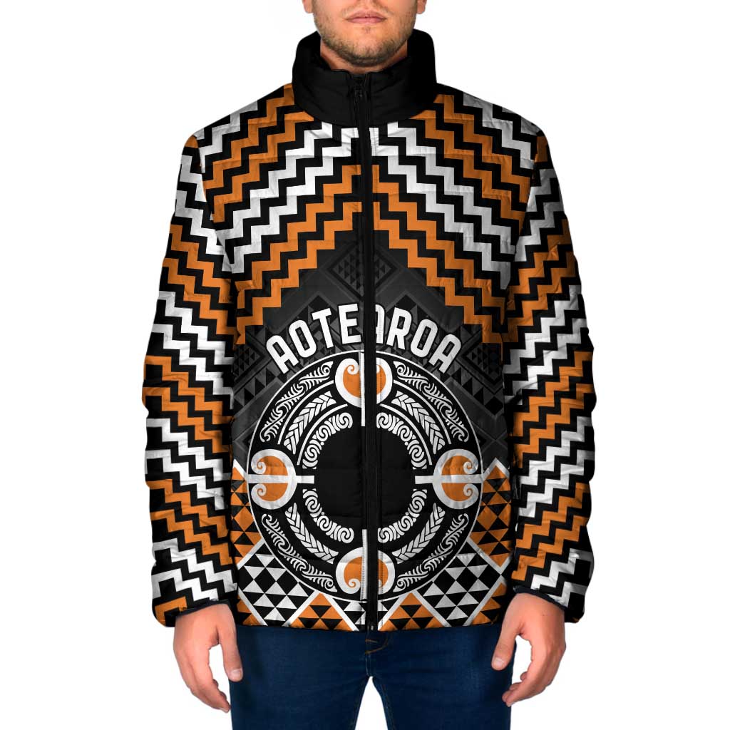 Personalised Aotearoa Niho Taniwha Motif Padded Jacket Gold Style - Polynesian Pride