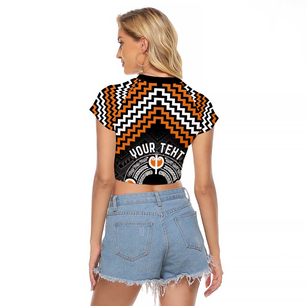 Personalised Aotearoa Niho Taniwha Motif Raglan Cropped T Shirt Gold Style LT9 - Polynesian Pride