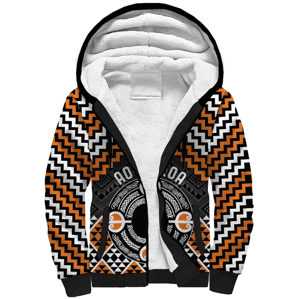 Personalised Aotearoa Niho Taniwha Motif Sherpa Hoodie Gold Style