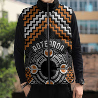 Personalised Aotearoa Niho Taniwha Motif Sleeveless Puffer Jacket Gold Style - Polynesian Pride