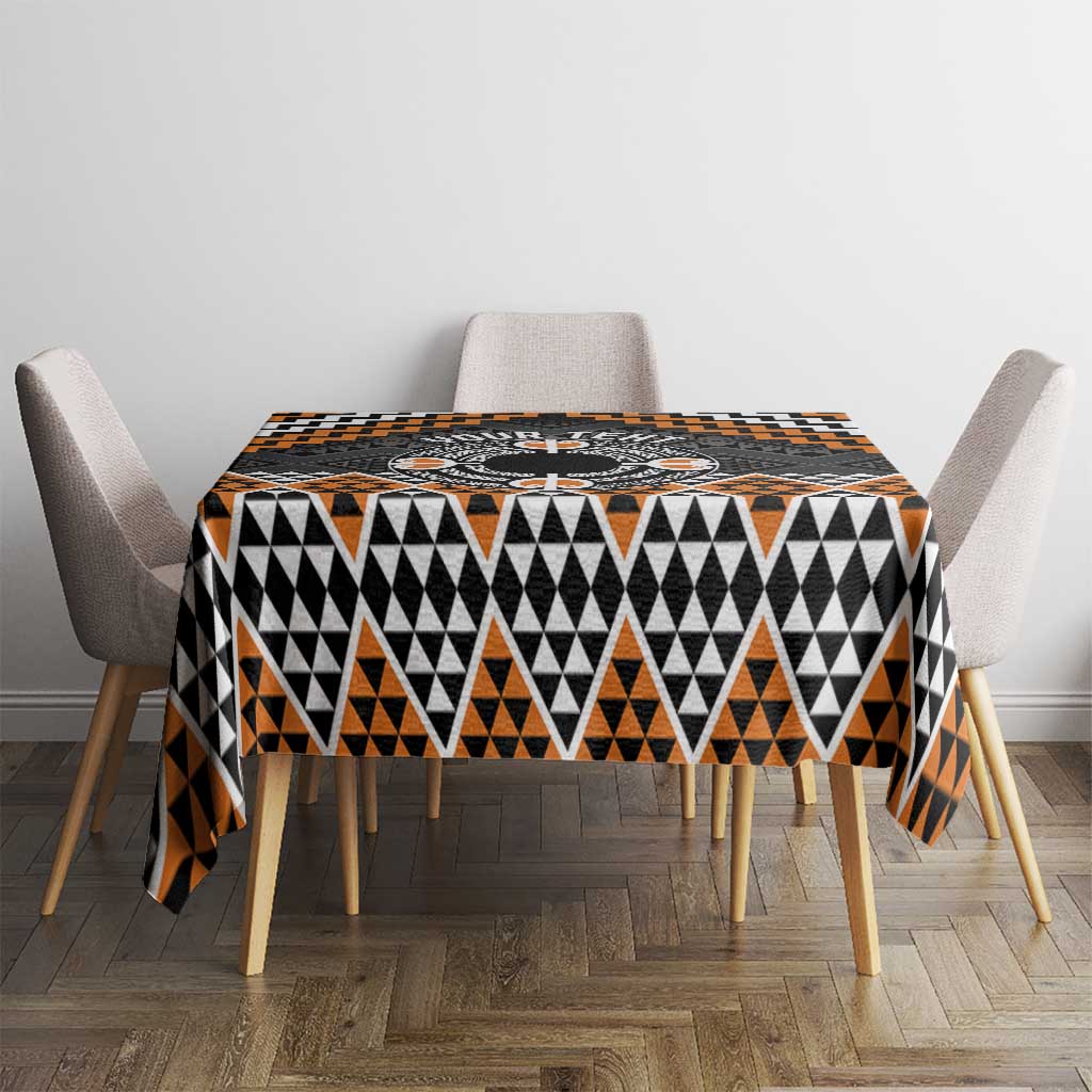 Personalised Aotearoa Niho Taniwha Motif Tablecloth Gold Style LT9 - Polynesian Pride