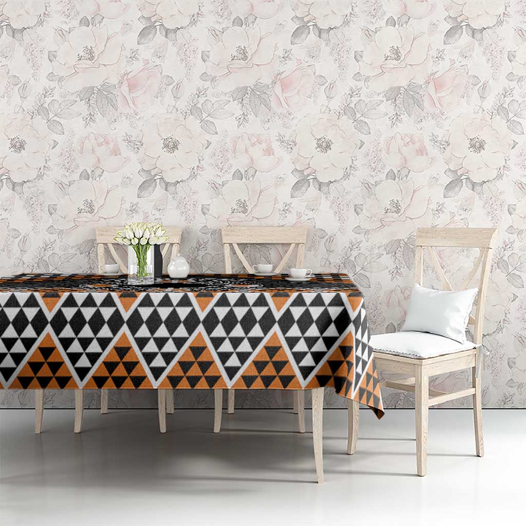 Personalised Aotearoa Niho Taniwha Motif Tablecloth Gold Style LT9 - Polynesian Pride