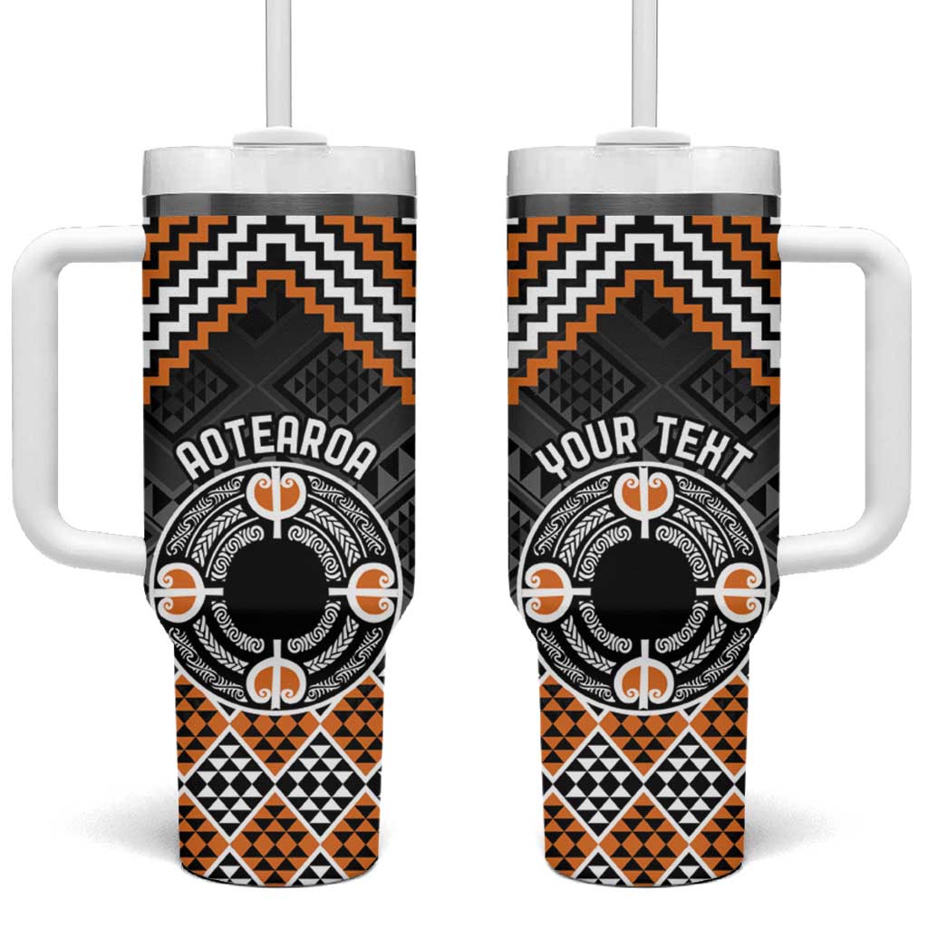 Personalised Aotearoa Niho Taniwha Motif Tumbler With Handle Gold Style LT9 One Size: 40 oz Gold - Polynesian Pride