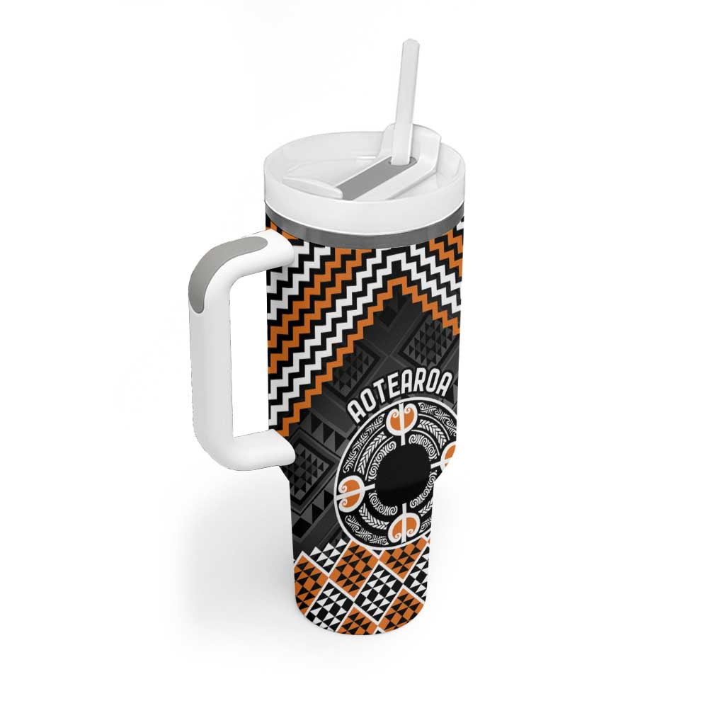 Personalised Aotearoa Niho Taniwha Motif Tumbler With Handle Gold Style LT9 - Polynesian Pride