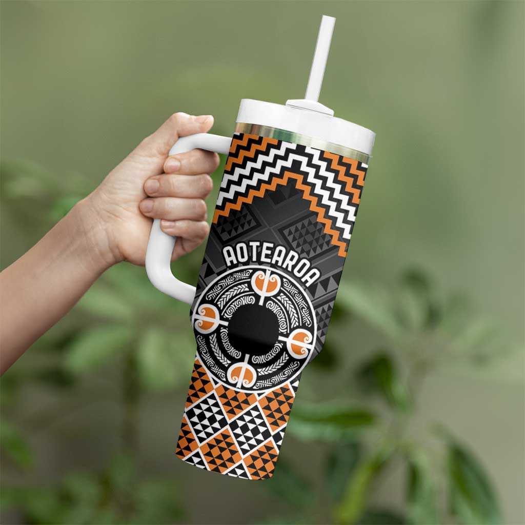 Personalised Aotearoa Niho Taniwha Motif Tumbler With Handle Gold Style LT9 - Polynesian Pride